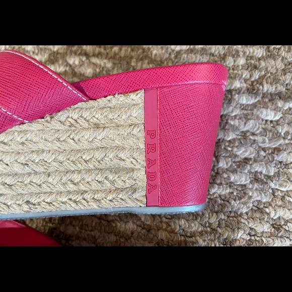 PRADA SAFFIANO Logo Espadrille Wedge/Size 8.5/MINT - Picture 7 of 9